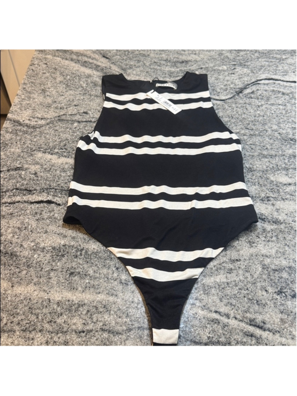 Alice + Olivia Rothy Bodysuit, Paddleboard Stripe Black/Ecru - Picture 7 of 11